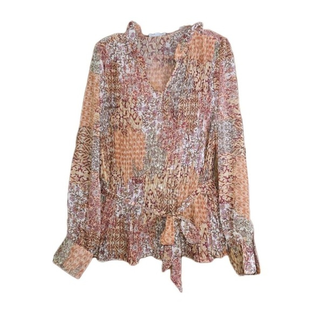 Floral & Ivy Womens Medium Floral Print Blouse‎ Boho Bateau Neck Peasant Top